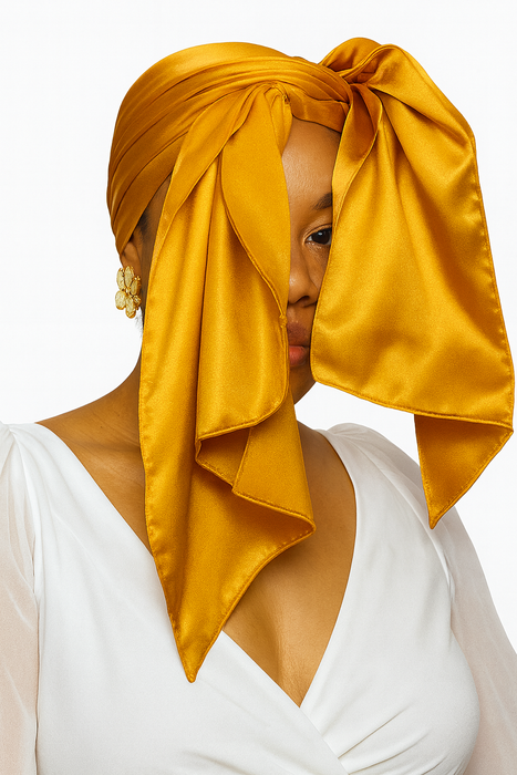 Amber Yellow 100% Mulberry Silk hair Scarf 19 momme