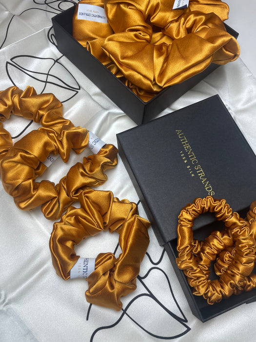 Amber Yellow 100% Pure Mulberry Silk Scrunchies