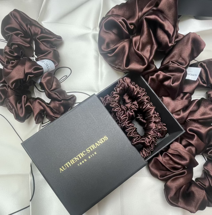 Cocoa Brown 100% Mulberry Silk Scrunchies