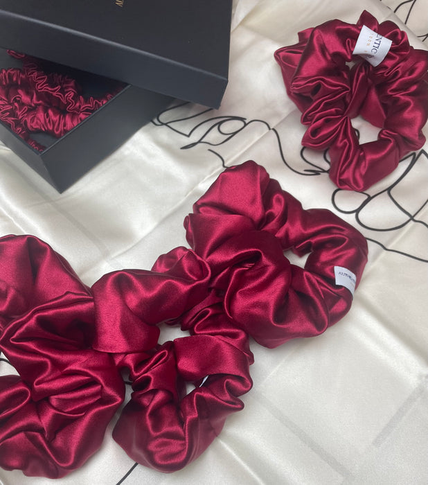 Crimson Red 100% Mulberry Silk Scrunchies