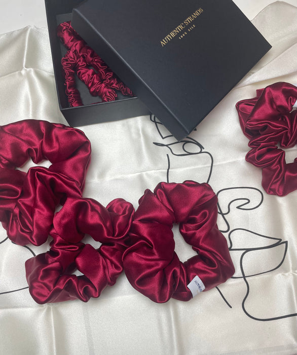 Crimson Red 100% Mulberry Silk Scrunchies