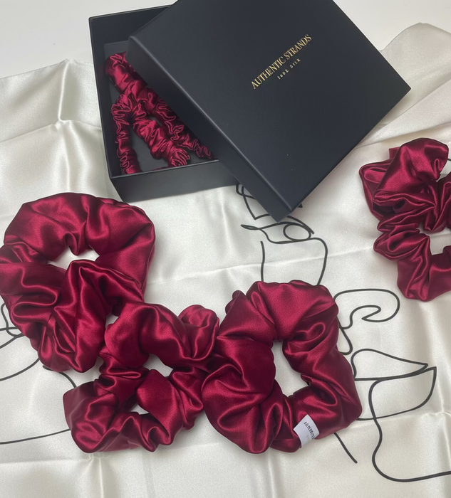 Berry Red 100% Mulberry Silk Scrunchies