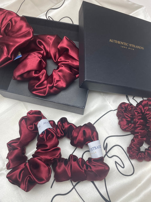 Berry Red 100% Mulberry Silk Scrunchies