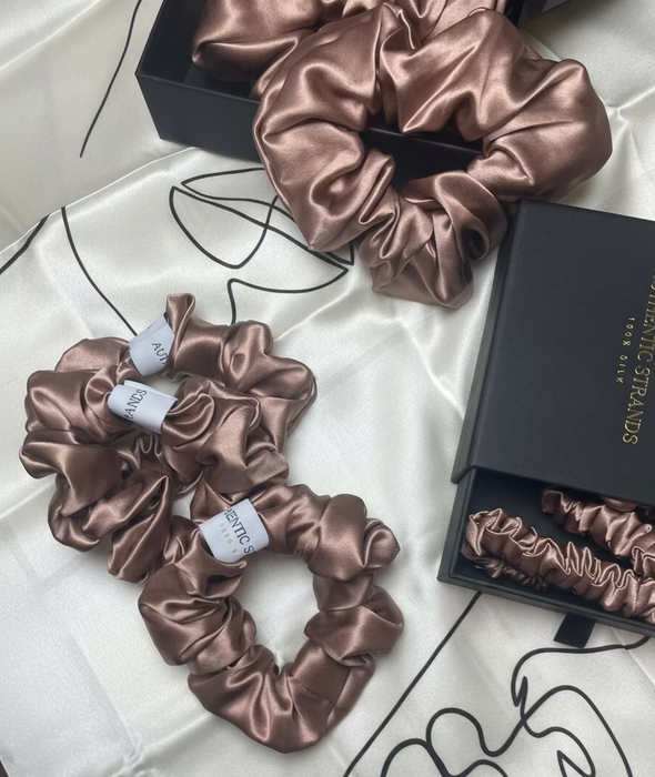 Mocha 100% Mulberry Silk Scrunchies