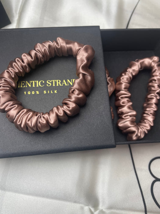 Mocha 100% Mulberry Silk Scrunchies